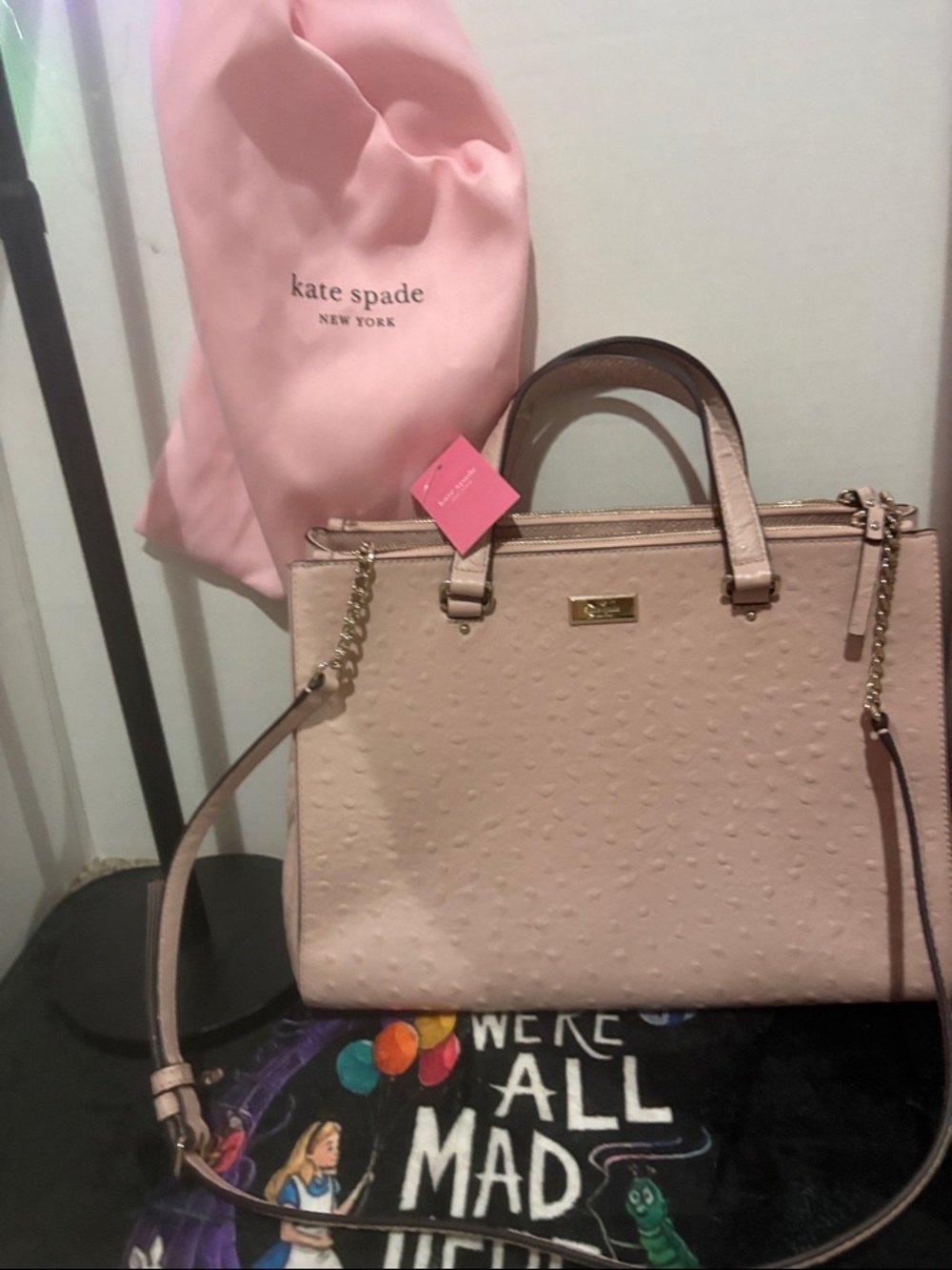 kate spade Pale Pink Textured Satchel with Gold Hardware & Dust Bag NWT